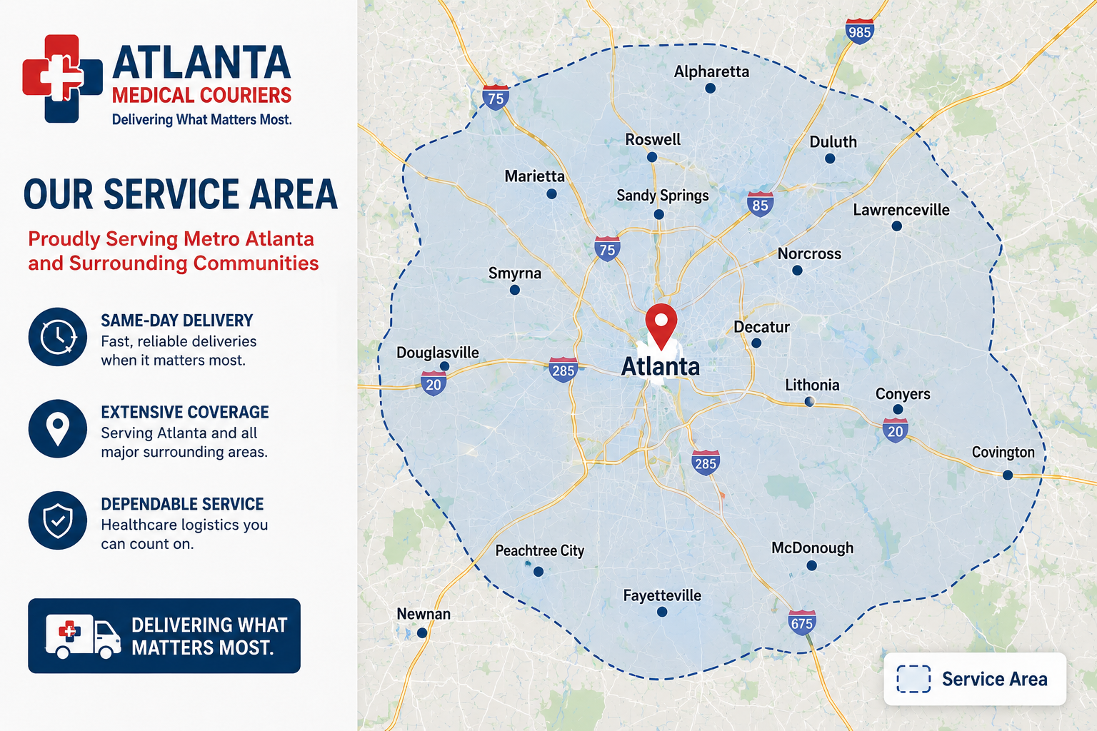 Metro Atlanta medical courier service area map